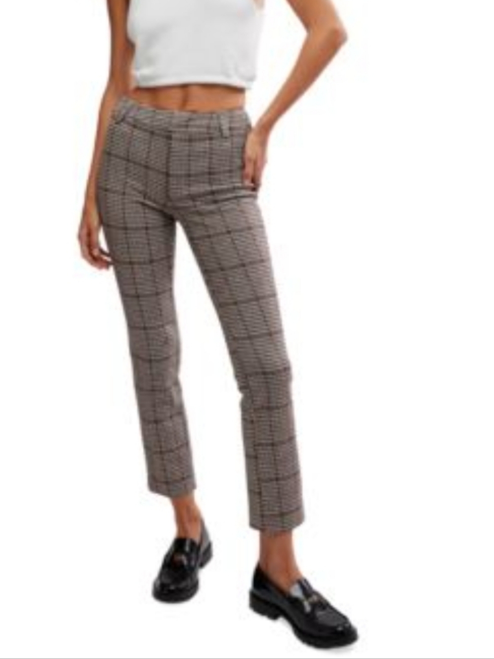 Free People Molly Plaid Mid-Rise Slim-Leg Pants in  Plaid